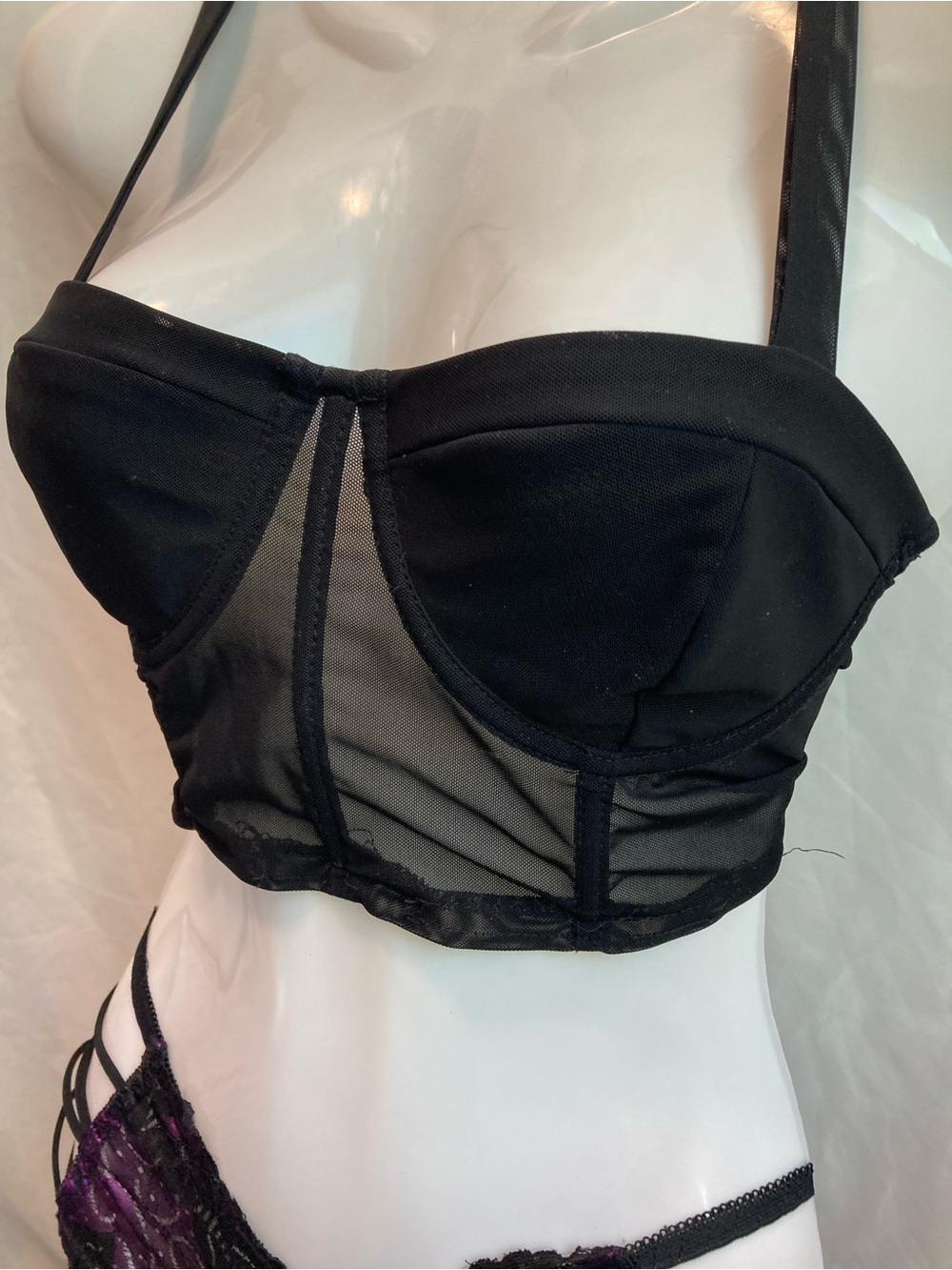 Forever 21 Black Mesh Goth Bustier Crop Top Small Y2K